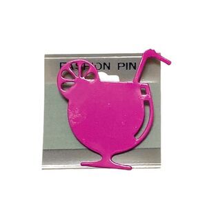 Vintage Cocktail Shaped Novelty Pin Brooch Hot Pink Painted Metal Jewelry Casual